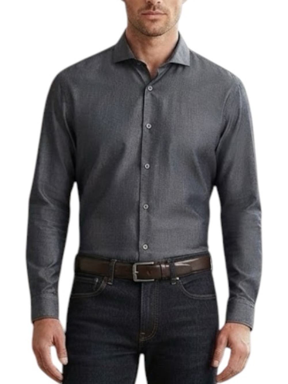 VAN HEUSEN Chrome Blue Button Down Dress Shirt Men 16-16.5 Slim Fit Wrinkle Free